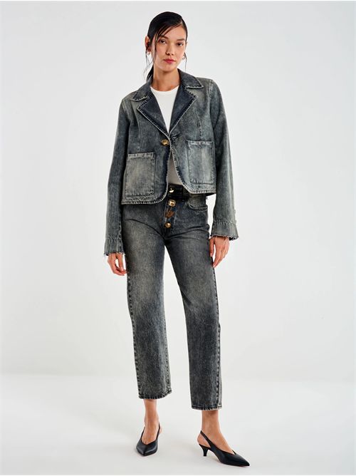 Giacca in Jeans Cropped con Bottoni Gioiello VICOLO | DF5044/NERO